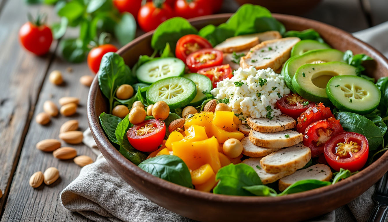 découvrez 10 recettes de salades repas complètes, rapides à préparer, nutritives et rassasiantes pour des déjeuners équilibrés et savoureux.