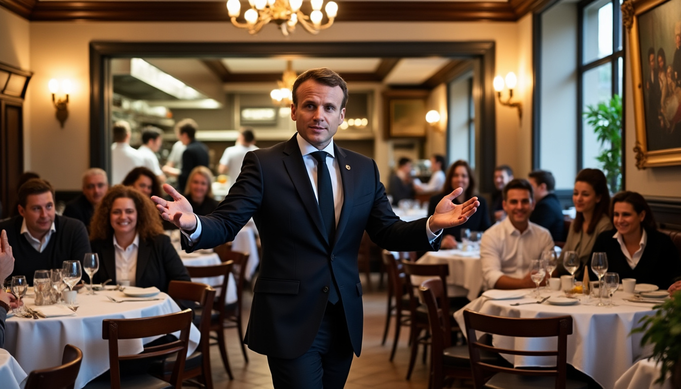 emmanuel macron annonce la suppression des impôts et charges sur les pourboires afin d'encourager les dons aux serveurs et soutenir le secteur de la restauration en france.