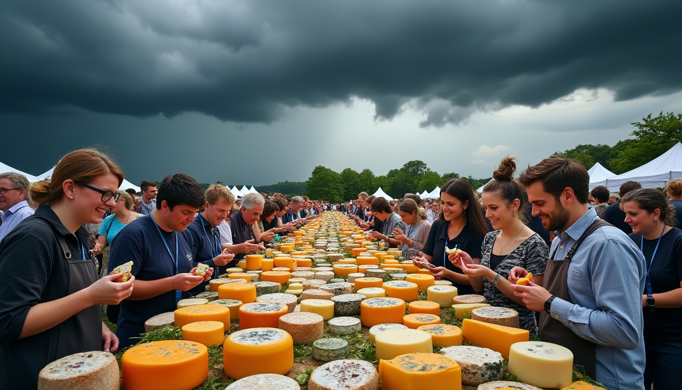 découvrez l'ambiance festive de la foire au fromage du béarn à laruns, où une foule enthousiaste s'est réunie pour célébrer les saveurs locales avant l'arrivée des orages.