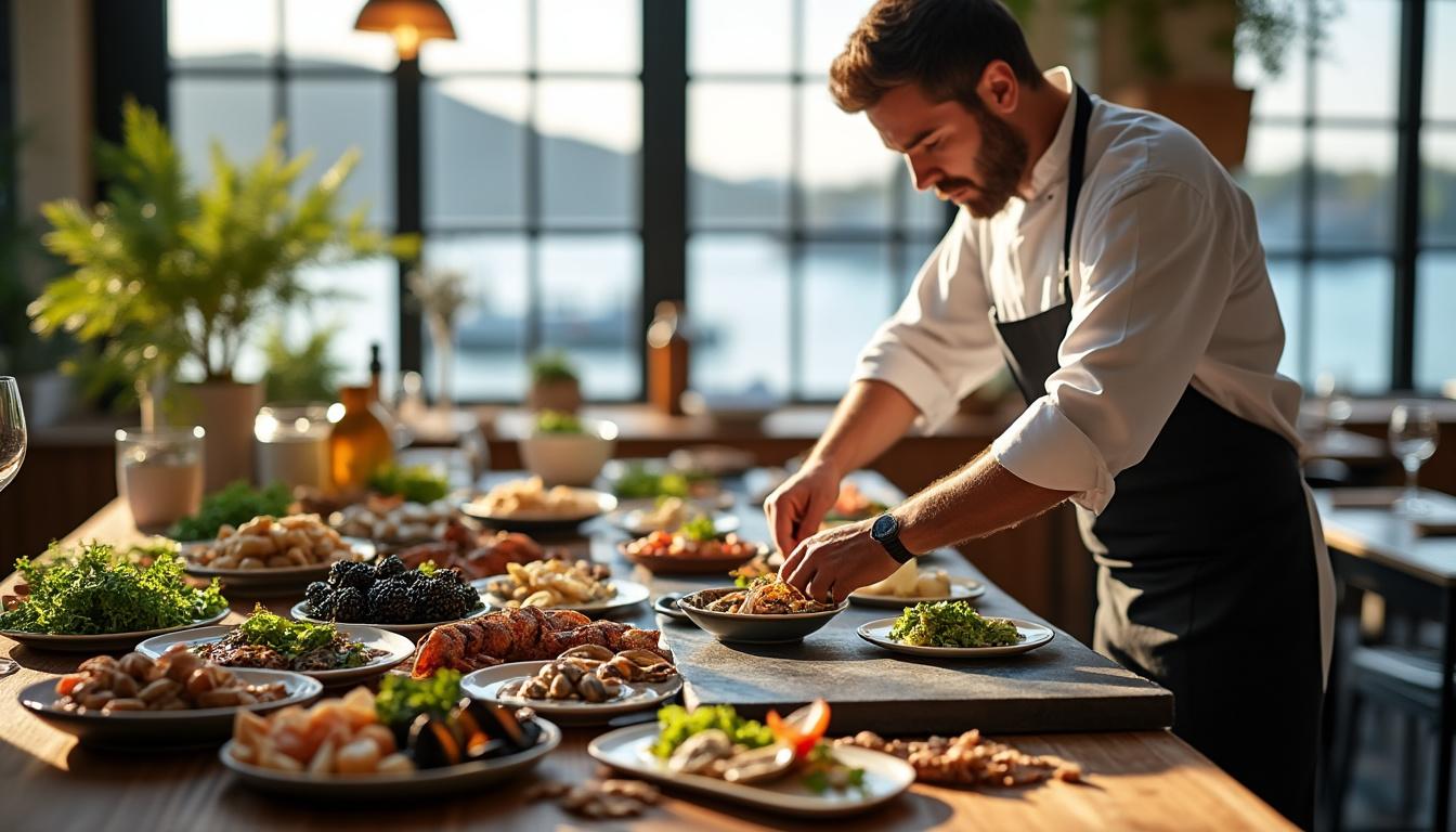 au restaurant naissain du bassin d’arcachon, le chef sublime la pureté des saveurs locales pour une expérience culinaire authentique et raffinée.