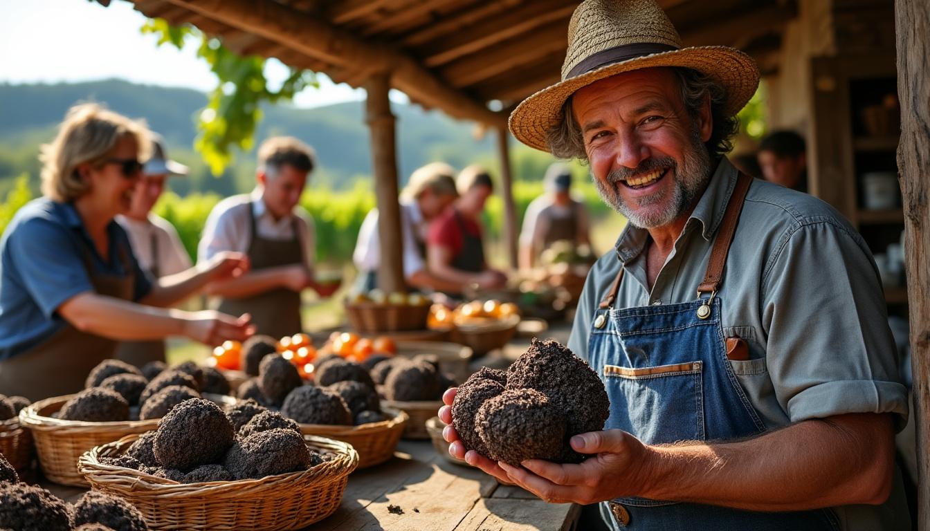 découvrez le marché aux truffes de dordogne à sainte-alvère et admirez une truffe géante exceptionnelle de près de 800 g lors d'une expérience gourmande unique.