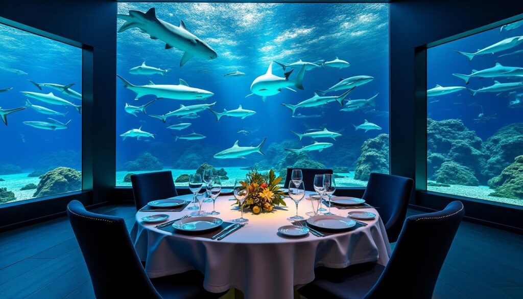 vivez une expérience unique en dînant au cœur de l'aquarium de biarritz, entouré par les requins. une aventure culinaire immersive et palpitante qui émerveillera vos sens.