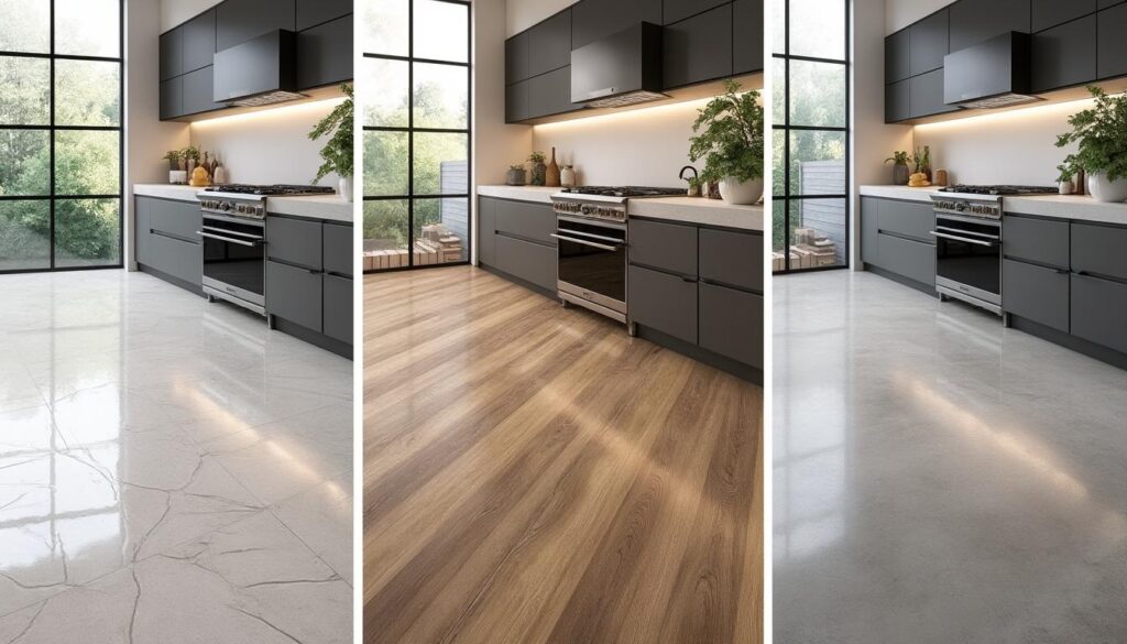 découvrez nos revêtements de sol pour cuisine : carrelage, vinyle ou béton, alliez style et praticité pour un espace à la fois esthétique et facile à entretenir.