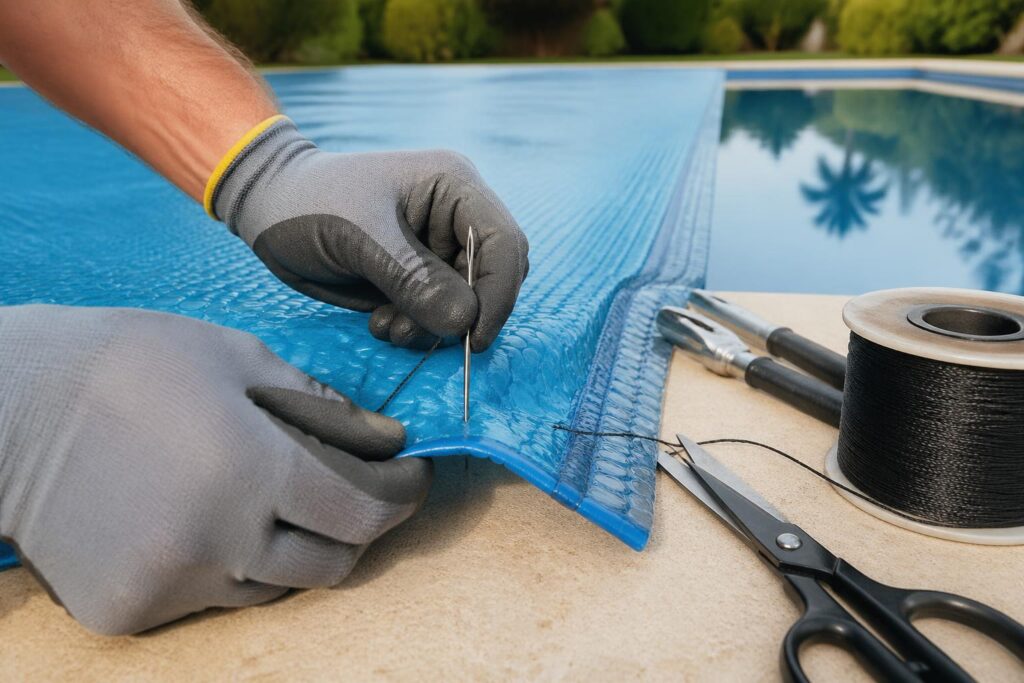 apprenez à coudre une bâche à bulle pour réparer votre piscine facilement et économiquement, sans avoir à la remplacer entièrement.