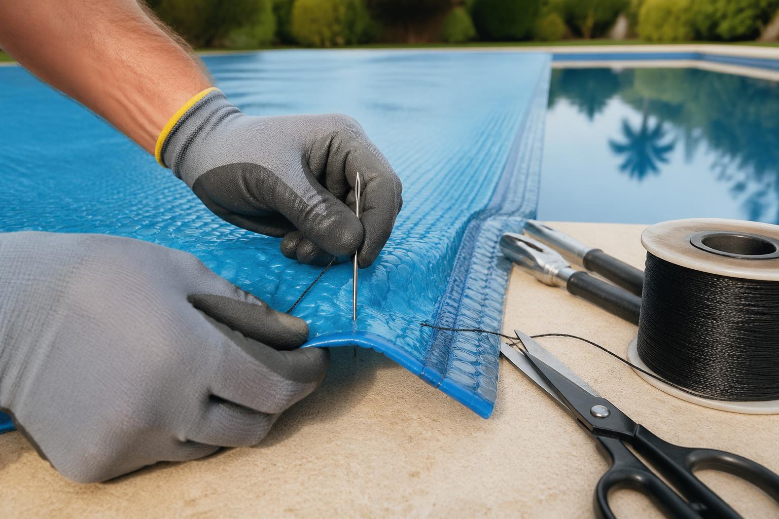 apprenez à coudre une bâche à bulle pour réparer votre piscine facilement et économiquement, sans avoir à la remplacer entièrement.