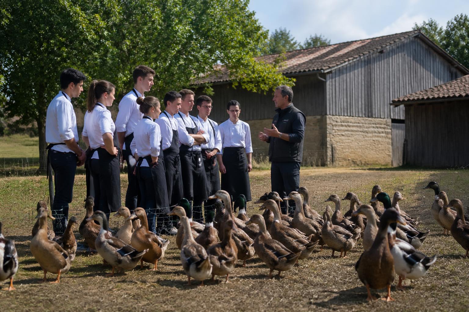 découvrez comment les futurs grands chefs des landes s'immergent dans le monde agricole local pour découvrir les secrets des canards label rouge.