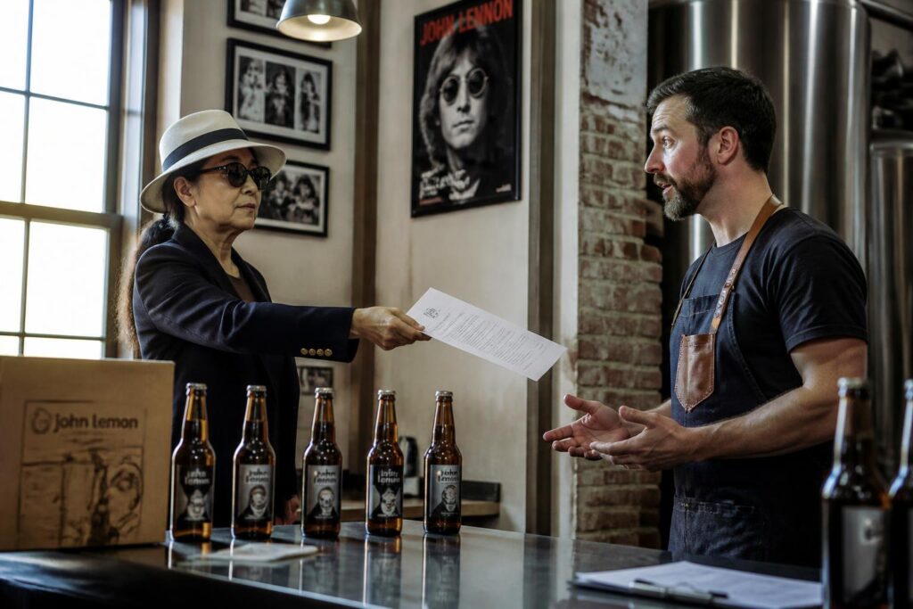 la bière « john lemon » doit changer de nom après une mise en demeure de yoko ono, veuve de john lennon, pour éviter tout recours juridique.