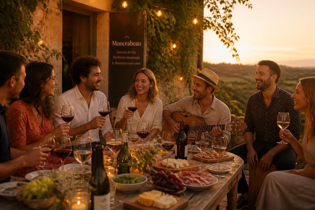 découvrez moncrabeau, un lieu unique où saveurs de vin, rythmes musicaux et moments conviviaux entre amis se mêlent pour des expériences inoubliables.