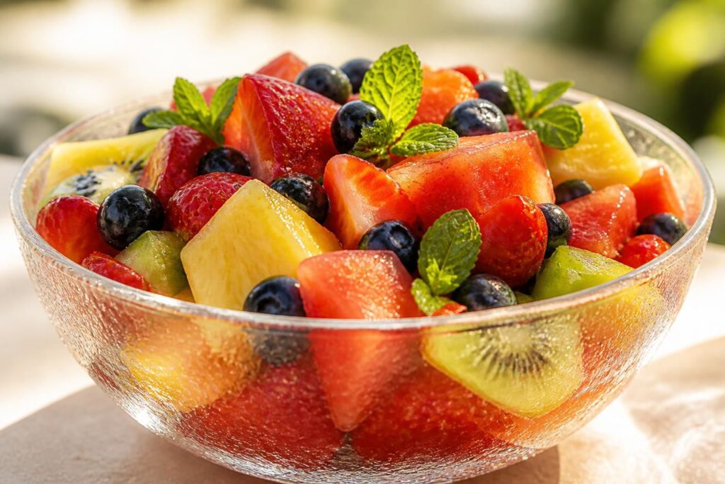 découvrez les saveurs estivales avec notre salade de fruits fraîche et colorée, parfaite pour vos journées ensoleillées, mais attention à sa texture parfois collante !