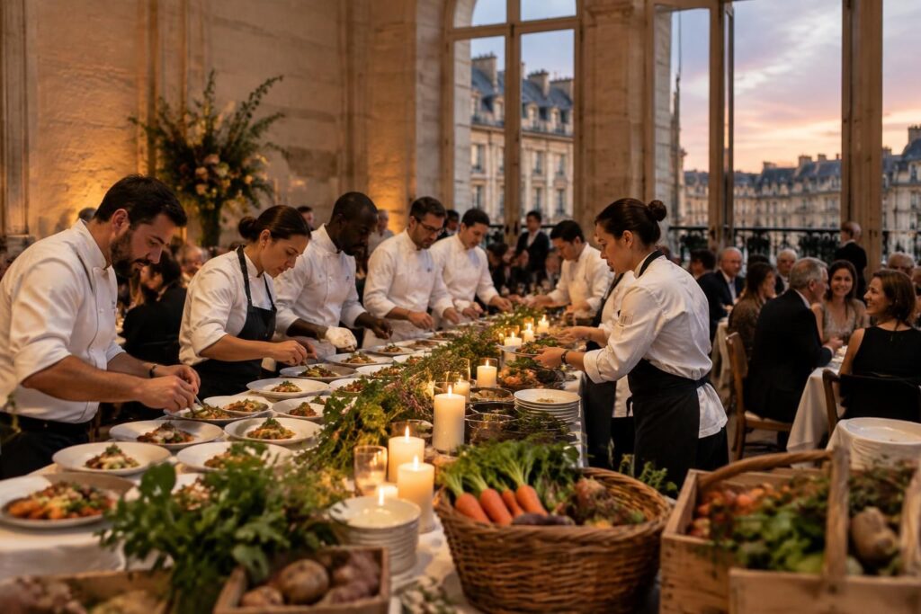 à bordeaux, 14 chefs et sept étoiles michelin se réunissent pour un dîner solidaire au profit de la banque alimentaire.