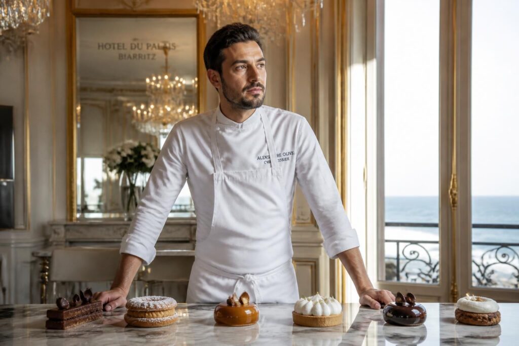 découvrez l'histoire d'aleksandre oliver, chef pâtissier à l'hôtel du palais à biarritz, entre épreuves et renaissance gourmande.