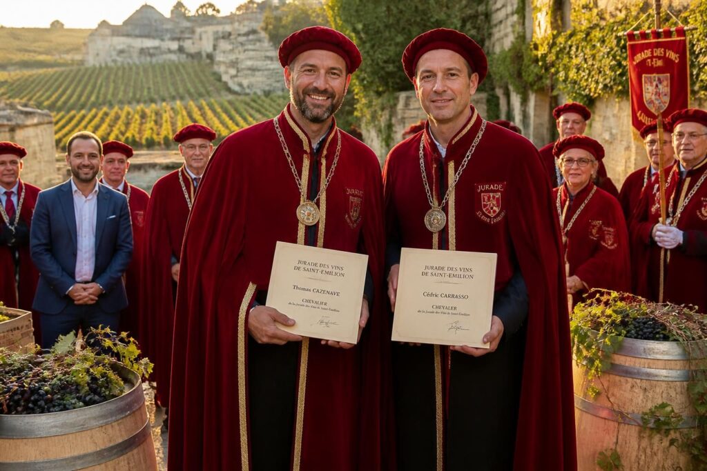 découvrez comment thomas cazenave et cédric carrasso ont été honorés par la jurade des vins de saint-émilion lors des vendanges 2026, un moment de célébration et de tradition viticole.