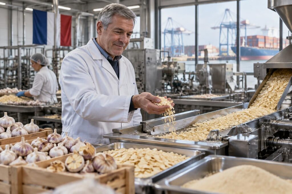 yann maus, dirigeant de gozoki, défend la production française et rappelle que 99 % de l’ail déshydraté consommé en europe vient de chine.